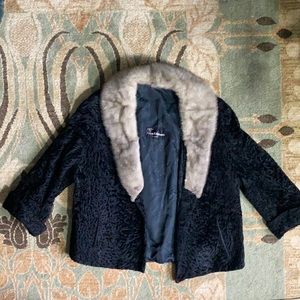 Vintage 1950s Lamb Hair and Real Silver Mink Fur Evening Jacket